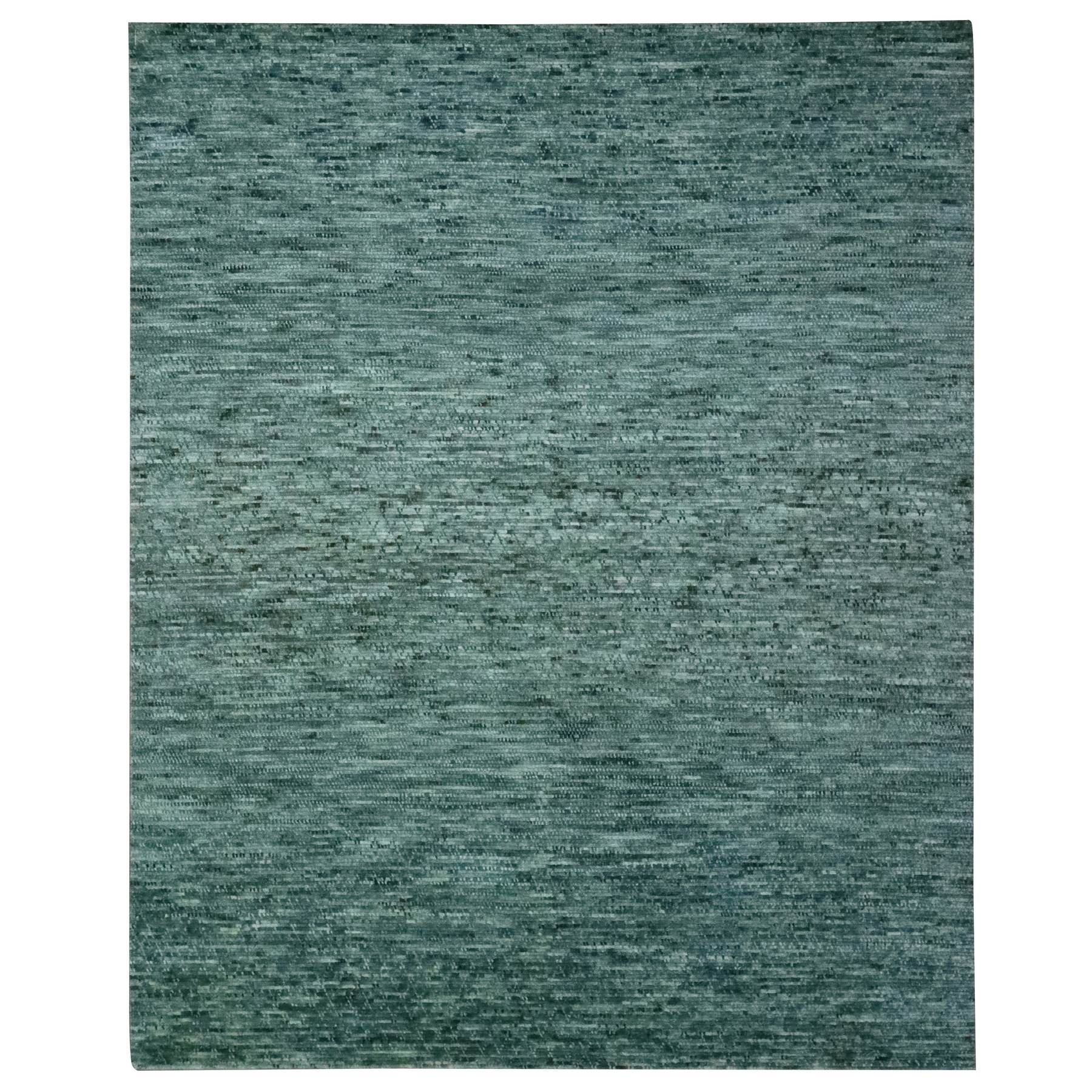 8'3"x10'3" Ocean Green, Grass Design with Looped Pile, Hand Knotted, Pure Wool, Oriental Rug 